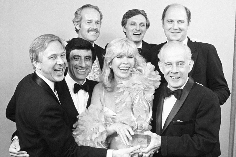 Cast members from M.A.S.H: William Christopher, Jamie Farr, Loretta Swit, Henry Morgan, Mike Farrell, Alan Alda and William Ogden Stiers. Photograph: Doug Pizac/AP