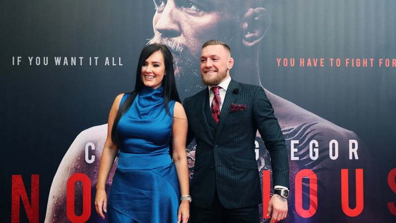 Conor McGregor with his partner Dee Devlin on arrival at the Conor McGregor: Notorious premiere at the Savoy Cinema in Dublin. PRESS ASSOCIATION Photo. Picture date: Wednesday November 1, 2017. Photo credit should read: Brian Lawless/PA Wire