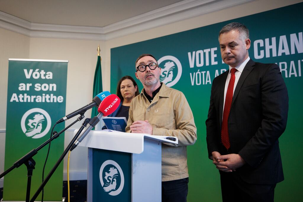 Election 2024: It makes sense for parties on the left to talk to each other, says Eoin Ó Broin (centre). Photograph: Liam McBurney/PA Wire