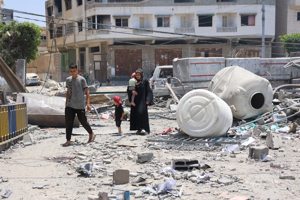 Rubble and destruction close to the damaged United Nations Relief and Works Agency for Palestine Refugees headquarters in Gaza City. Photograph: Omar al-Qattaa/AFP