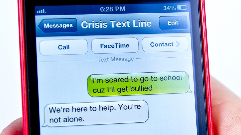 Crisis Text Line: Trained counsellors are available 24 hours a day, seven days a week, to respond to people in need