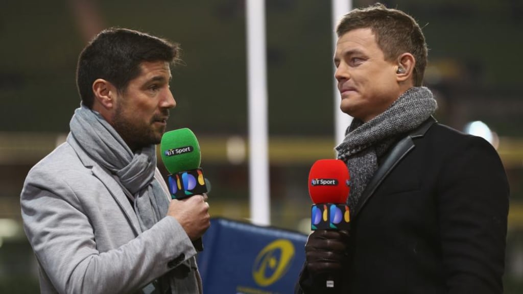 BT Sport presenter Craig Doyle  and pundit Brian O’Driscoll.  Photograph: Michael Steele/Getty Images