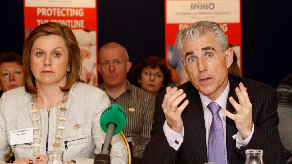 Liam Doran, general secretary of the INMO, speaking a press conference yesterday with Claire Mahon, president of the organisation.