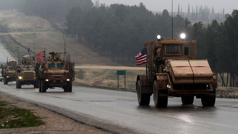 A picture taken on December 30th, 2018, shows a line of US military vehicles in Syria’s northern city of Manbij. Photograph: AFP/Getty