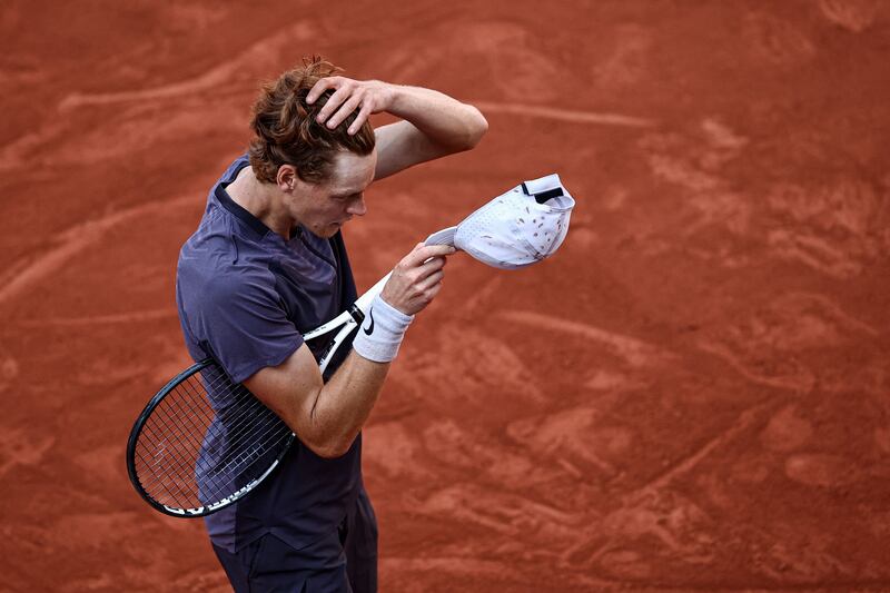 Italy's Jannik Sinner gestures as he loses in French Open. Photograph: Anne-Christine Poujoulat/AFP via Getty