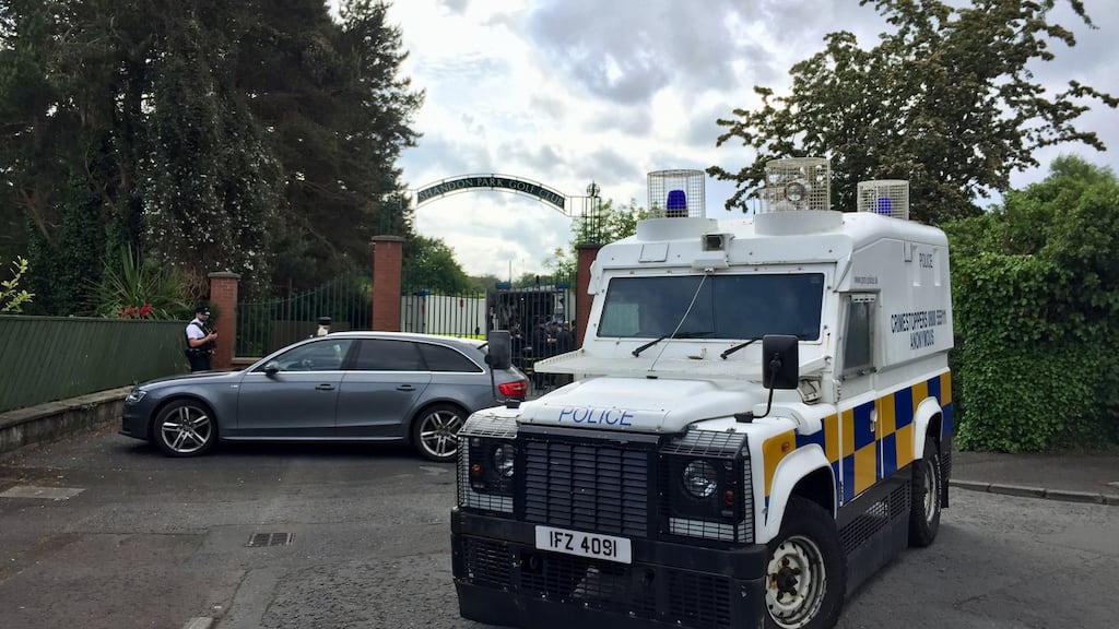Police and army bomb disposal experts at Shandon Park Golf Club in east Belfast last Saturday after a bomb was found under a car in the car park. Photograph: David Young/PA Wire