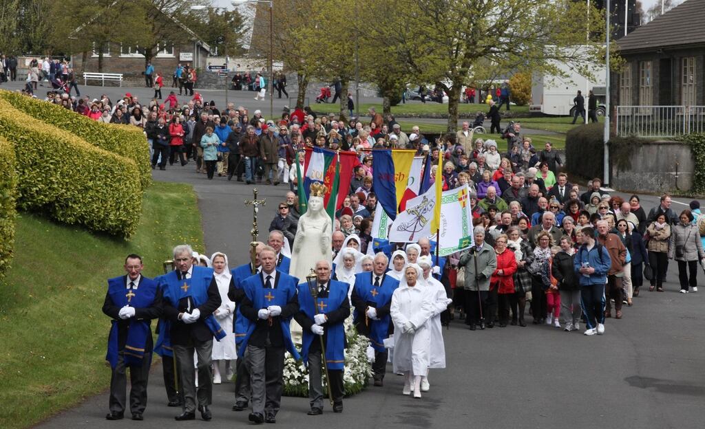 Some of the large crowd at the Rosary procession in Knock, Co Mayo on Saturday where a National Vigil of Prayer for Mothers and their Unborn Babies took place. The theme of this special Vigil was
‘
“Choose Life: We Cherish Them All.” shows . Photograph: John McElroy