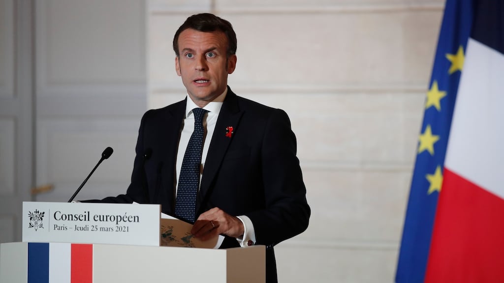 French president Emmanuel Macron said ‘I support the fact that we must block all exports for as long as some drug companies don’t respect their commitments with Europeans.’ Photograph: Benoit tessier/EPA