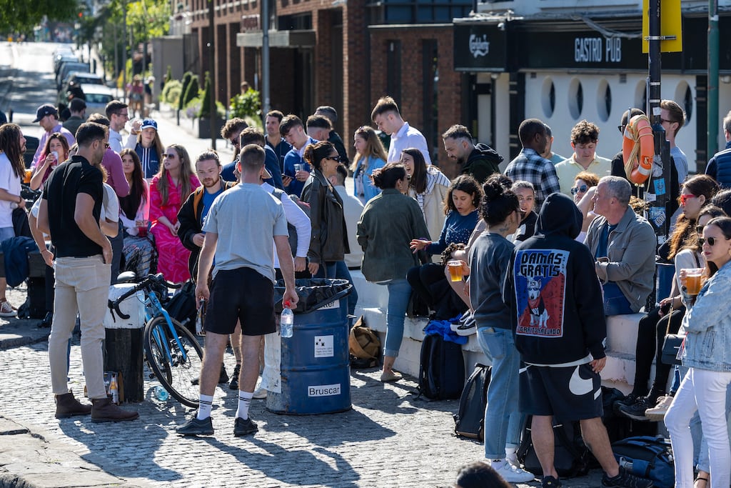 Drinks outside The Barge pub on the Grand Canal, Dublin. Photograph: Conor Ó Mearáin/Collins