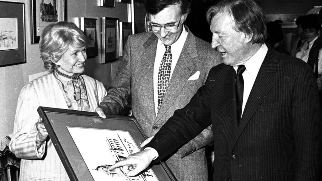 Taoiseach Charles Haughey, right, with artist Pat Liddy  and US ambassador Margaret Heckler in 1988. Photograph: Matt Kavanagh/The Irish Times