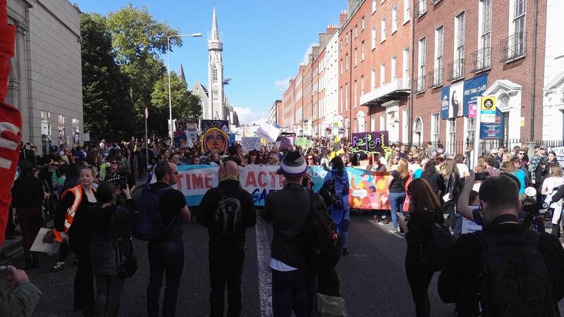 Media gather ahead of the March for Choic rally at Parnell Square. Photograph: Peter Smyth/The Irish Times