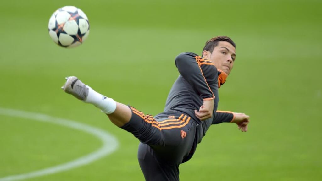 Real Madrid’s Cristiano Ronaldo during a training session in Dortmund. Photograph: Bernd Thissen / EPA