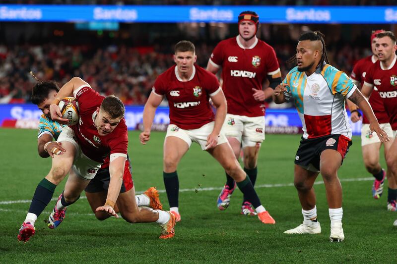 Garry Ringrose in action during the Lions' tour game against First Nations and Pasifika at Marvel Stadium in Melbourne. Photograph: Morgan Hancock/Getty Images