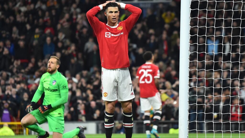 United’s Cristiano Ronaldo during the Champions League round-of-16, second leg match against Atletico Madrid in Manchester. Photograph: Peter Powell/EPA