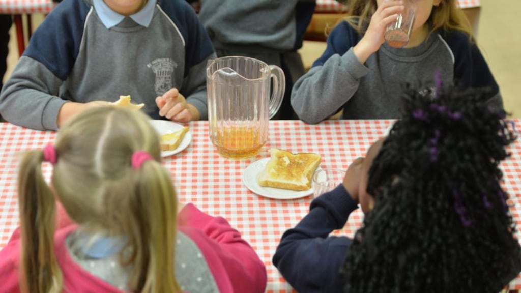 Eating breakfast at St Patrick’s School’s Breakfast Club. Photograph: Alan Betson