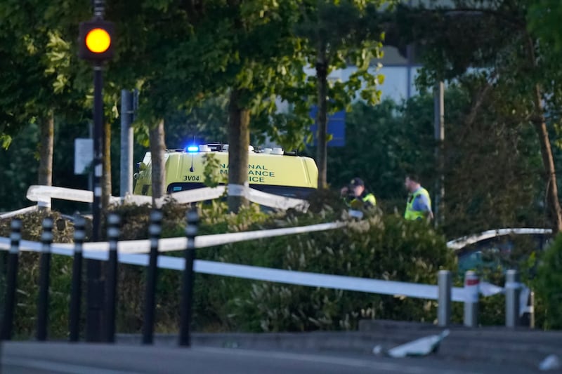 Emergency services near to the scene at Fairgreen Shopping Centre, Carlow, on Sunday. Photograph: Niall Carson/PA Wire