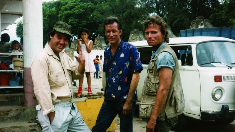 Oliver Stone, James Woods and John Savage on the set of Salvador in Mexico in 1985. Photograph: courtesy of Oliver Stone and Ixtlan Productions