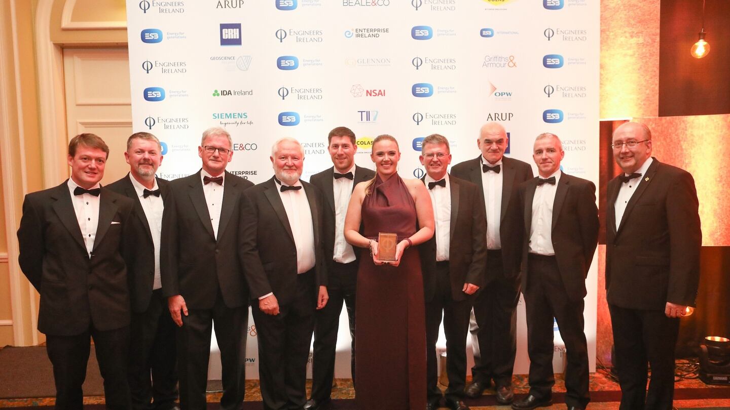 Winners of the Heritage and Conservation Award were TOBIN Consulting Engineers and Architectural Conservation Professionals for their project entry, Aran Sweater Market – Galway. Pictured with award sponsor, Maurice Buckley, chairman of the Office of Public Works (right).