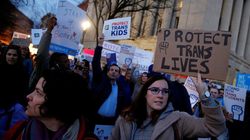 Transgender activists and supporters protest against potential changes by the Trump administration in federal guidelines issued to public schools in defence of transgender student rights. Photograph: Reuters  REUTERS/Jonathan Ernst