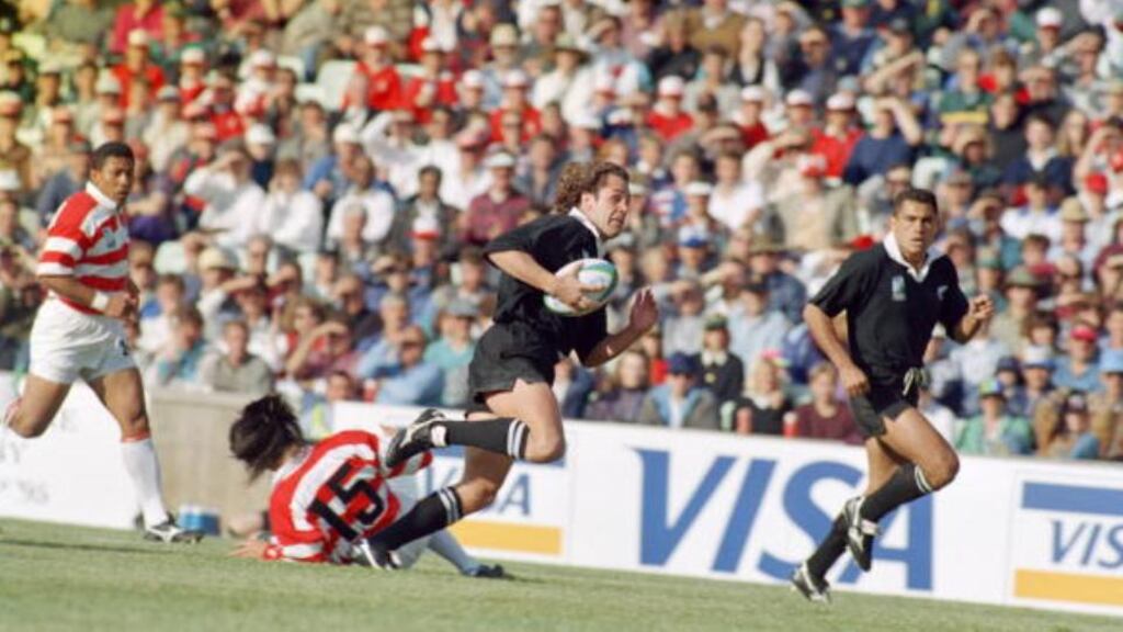 Marc Ellis scored six tries in New Zealand’s record 145-17 win over Japan in 1995, a record which still stands today. Photograph: Getty