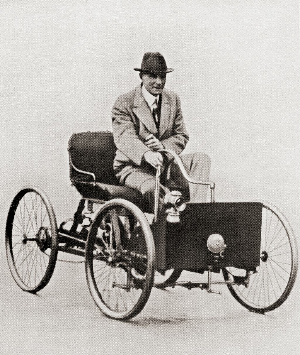 Henry Ford in the first Ford car, the Ford Quadricycle, built in 1896. Henry’s father, William Ford, was born in 1826, close to the town of Clonakilty in Co Cork. Photograph: Getty Images