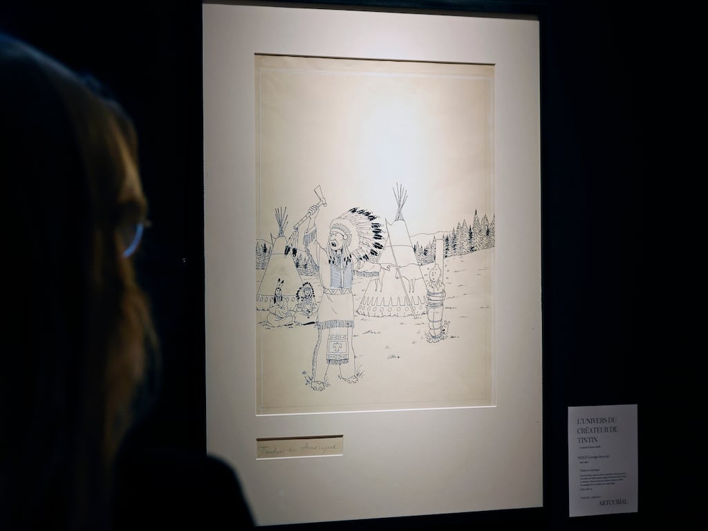 Tintin in America drawing on display. Photograph: Chesnot/Getty Images