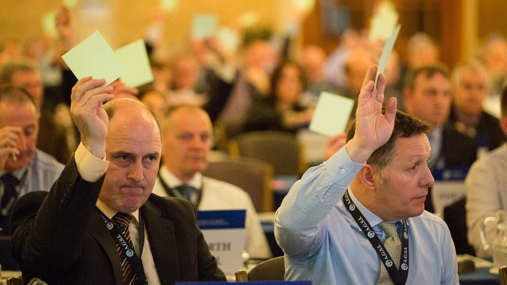 Delegates voting on a motion at the Association of Garda Sergeants and Inspectors (AGSI) annual conference in Westport, Co. Mayo. Photograph: Keith Heneghan/Phocus