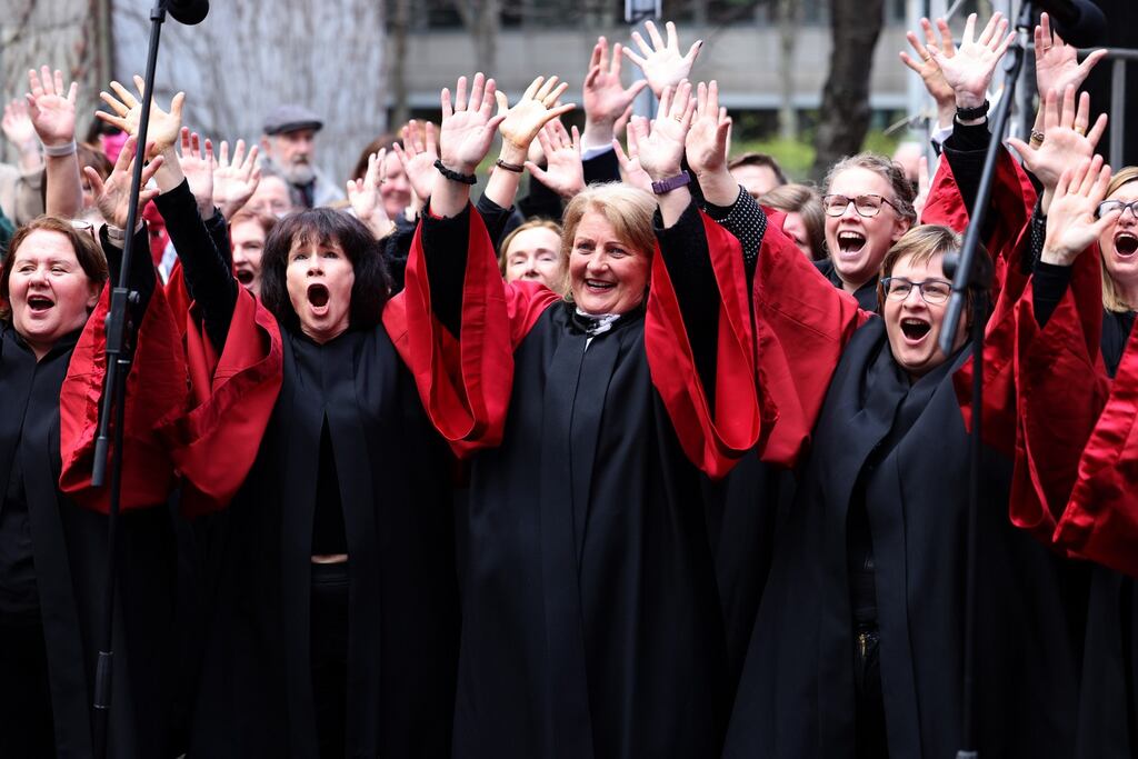 Messiah On The Street returned after a two year break due to the pandemic. Performed by Our Lady’s Choral Society and Dublin Handelian Orchestra conductor Proinnsias O’Duinn, with soloist Morgan Crowley. Photograph: Dara Mac Dónaill