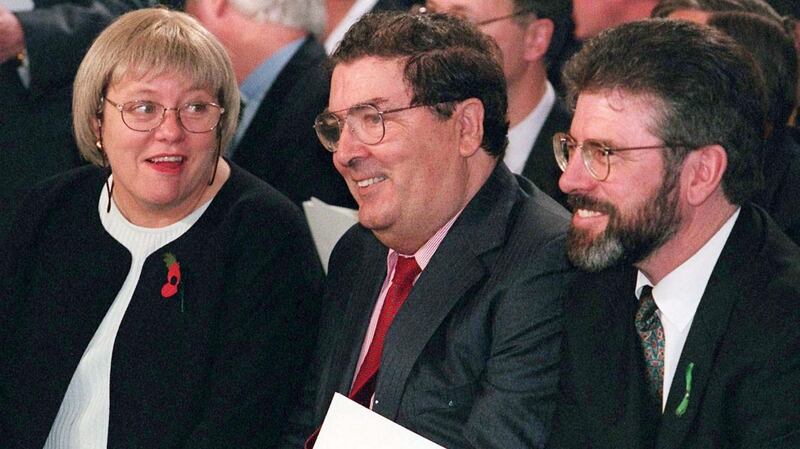 The UK’s secretary of state for Northern Ireland Mo Mowlam, SDLP leader John Hume and former Sinn Féin president Gerry Adams (right) worked on the Belfast Agreement. File photograph 2002: Brian Little / PA