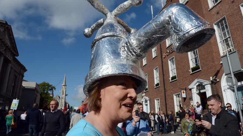 Anti-water charges protester in O’Connell Street, Dublin. Photograph: Eric Luke/The Irish Times
