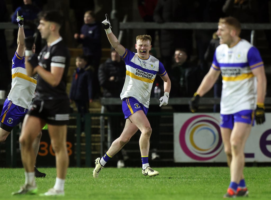 Peter Óg McCartan, who scored the winning point, celebrating Errigal Ciarán's victory over Kilcoo in the Ulster SFC final at BOX-IT Athletic Grounds, Armagh. Photograph: John McVitty/Inpho