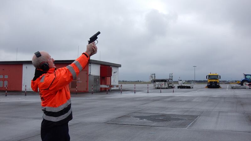 Bird scaring on the airfield with Airport fire officer Paul Clarke.