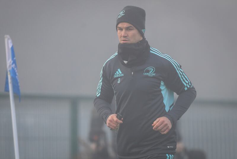 Johnny Sexton trains in advance of Leinster's meeting with Gloucester, which he will begin on the bench after recovering from injury.
Photograph: Evan Treacy/Inpho