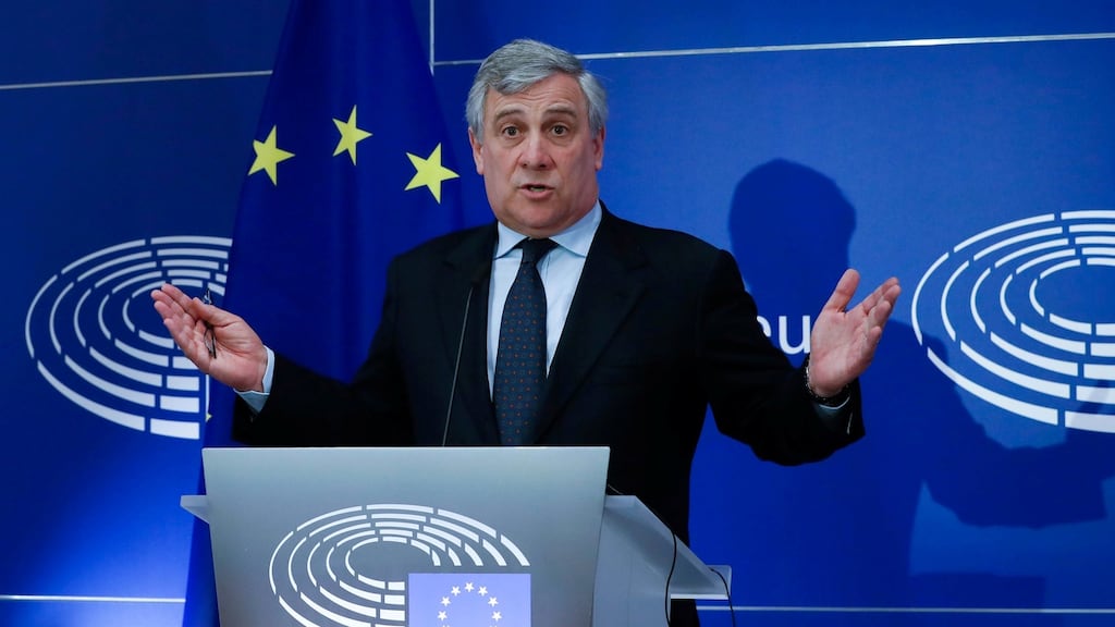 European Parliament president Antonio Tajani holds a news conference following the official triggering of article 50 by the UK, in Brussels, Belgium. Photograph: Yves Herman/Reuters