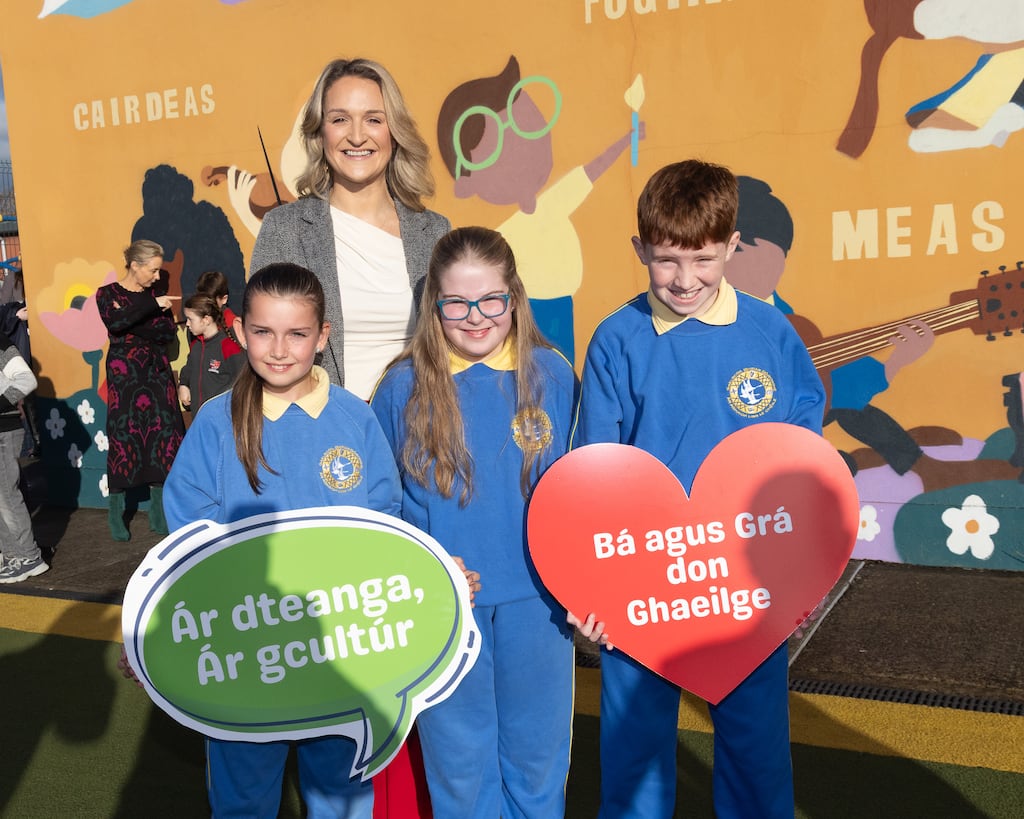 Minister for Education and Youth Helen McEntee at the shared campus of Gaelscoil Bhrian Bóroimhe and Swords Educate Together National School