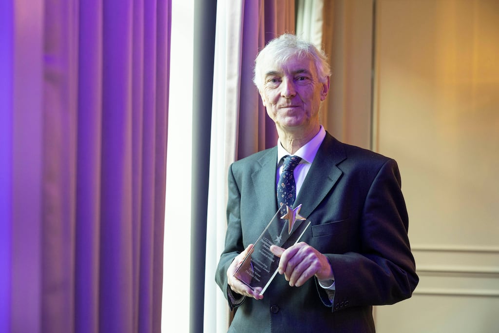 Colm Keena of the Irish Times won an outstanding achievement award for his contribution to journalism at the Smurfit Business Journalism Awards on Monday. Photograph: Shane O’Neill, Coalesce.
