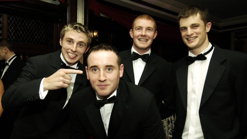 Tipperary hurlers Shane McGrath, Eoin Kelly, Eamon Corcoran, and Paul Curran scrub up at the 2006 awards. Photograph: Ray McManus/Sportsfile