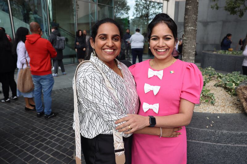 Manju Sasidharan and Maya Chellan following the citizenship ceremony. Photograph: Dara Mac Dónaill