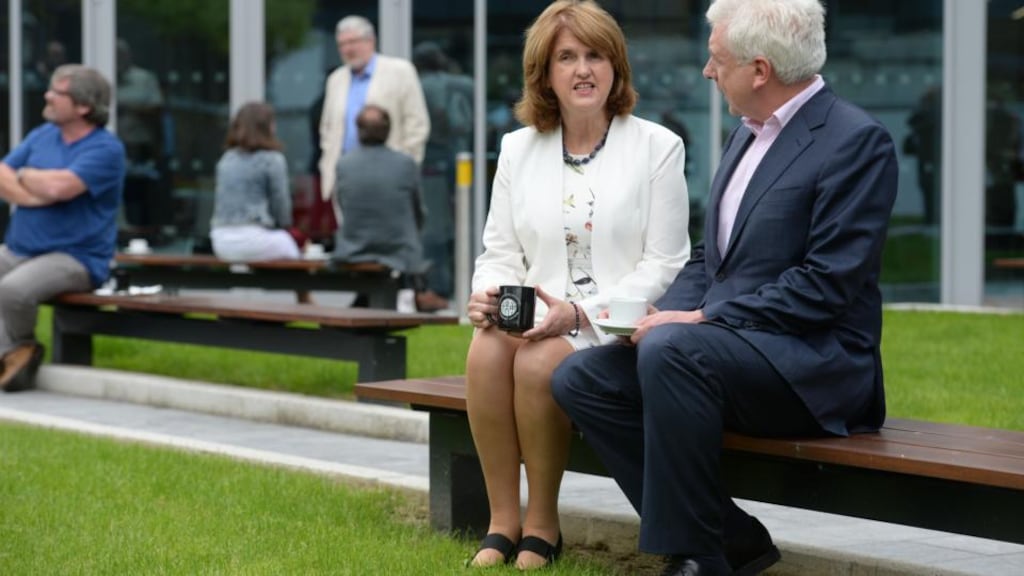 Labour leadership candidates Joan Burton and Alex White, who both made speeches at the leadership hustings in Cork last night. Photograph: Dara Mac Dónaill/The Irish Times