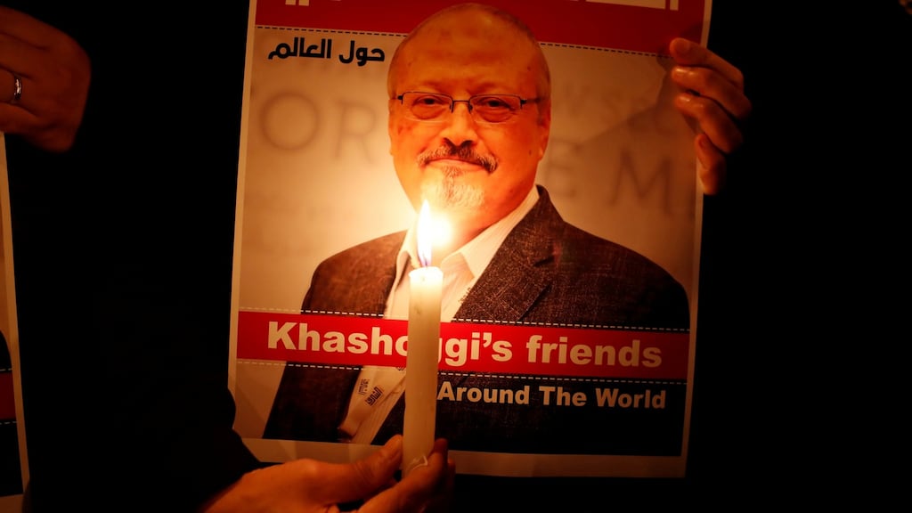 A poster of Saudi journalist Jamal Khashoggi who was murdered in the Saudi Arabia consulate in Istanbul on October 2nd. Photograph: Osman Orsal