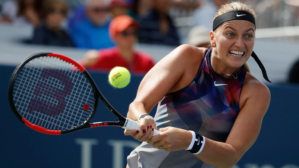 Petra Kvitova during her match against Jelena Jankovic on the first day of the US Open Tennis Championships. Photograph: Jason/Szenes