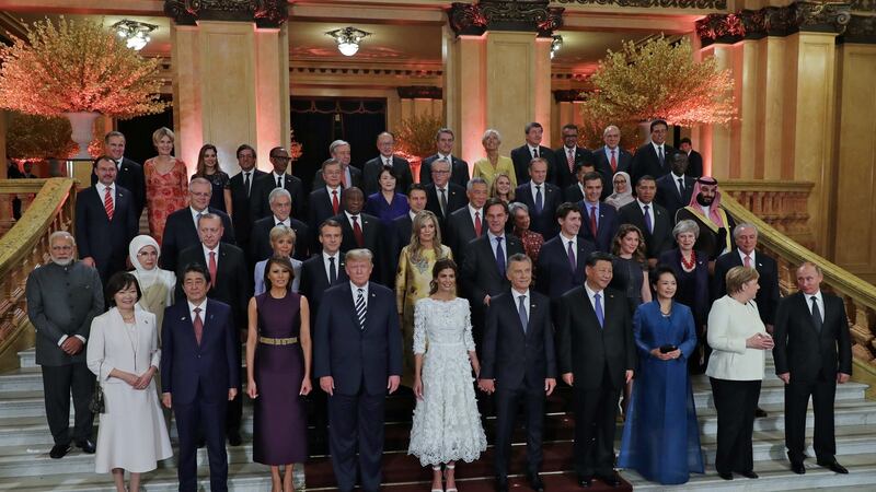 G20 leaders and their partners pose for the family picture during the G20 summit in Buenos Aires, Argentina. Photograph: Michael Klimentyev/EPA/Sputnik