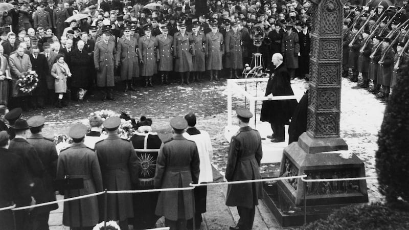 Irish president Eamon de Valera speaking at the funeral of Irish nationalist Roger Casement at Glasnevin Cemetery in Dublin, March 2nd, 1965. Photograph: Hulton Archive