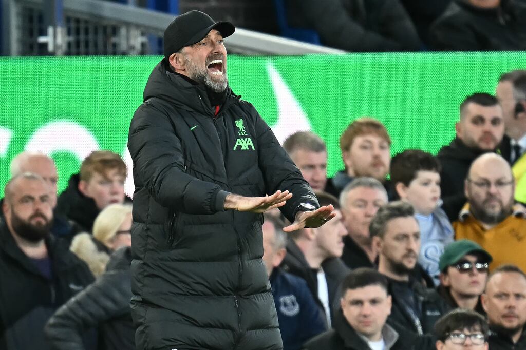Liverpool manager Jurgen Klopp during the Premier League defeat to Everton. Photograph: Paul Ellis/AFP via Getty Images