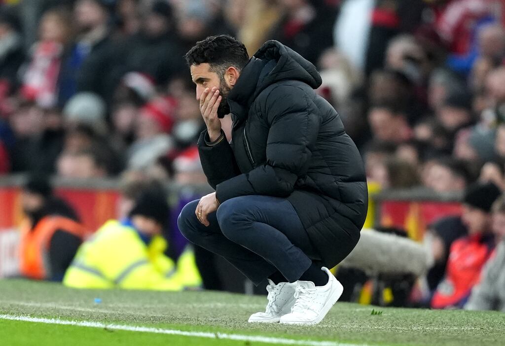 Manchester United manager Ruben Amorim during the Premier League match against Brighton at Old Trafford, Manchester. Photograph: Martin Rickett/PA