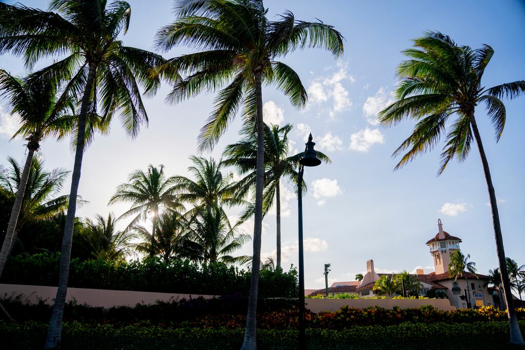Former president Donald Trump's Mar-a-Lago Club in Florida on the evening he was indicted in Manhattan, in Palm Beach. Photograph: Josh Ritchie/New York Times