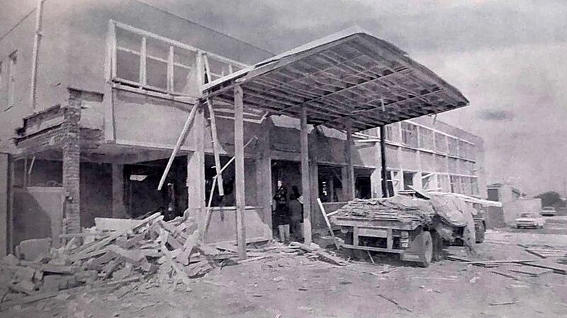 The scene after an explosion at the British custom post on Dublin Road in Newry in which 8 people died in 1972. File photograph: Ciaran Donnolly