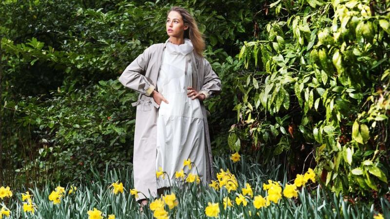Thalia Heffernan wearing the design by NCAD student Ciara Masterson from Dublin, who won the River Island Design Bursary Award. Photograph: Leon Farrell/Photocall Ireland.