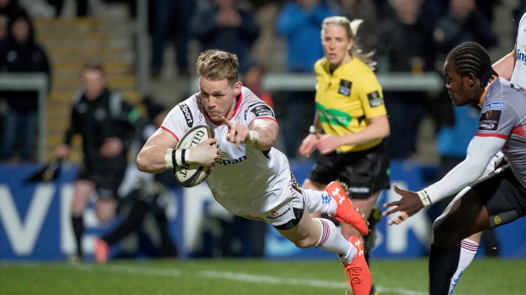 Ulster’s Craig Gilroy scores a try in their Pro14 clash with Southern Kings. Photo: Morgan Treacy/Inpho