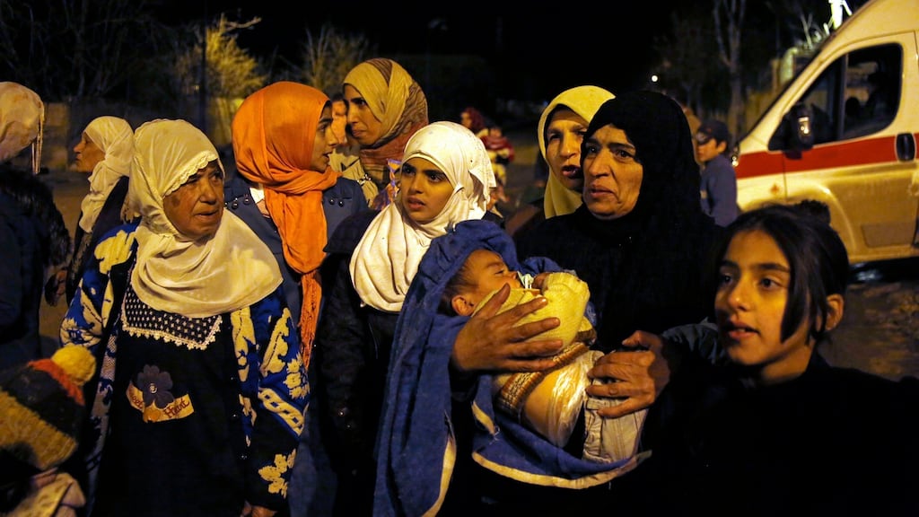 People trying to  leave the besieged town of Madaya in this file photograph from last month.  Doctors Without Borders says dozens of people have died of starvation in the town since September. Photograph: AP